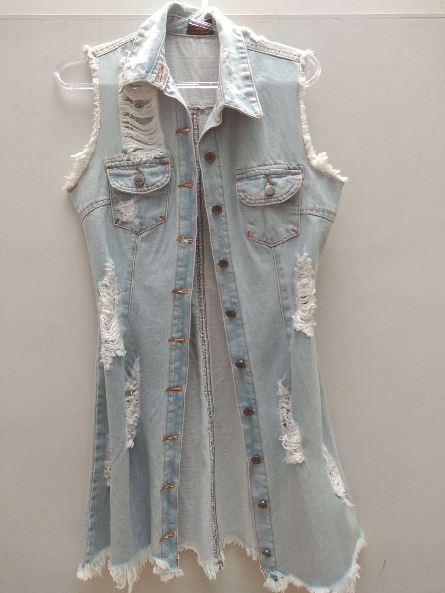 colete jeans rasgado