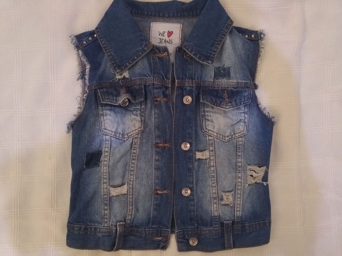 colete jeans rasgado feminino