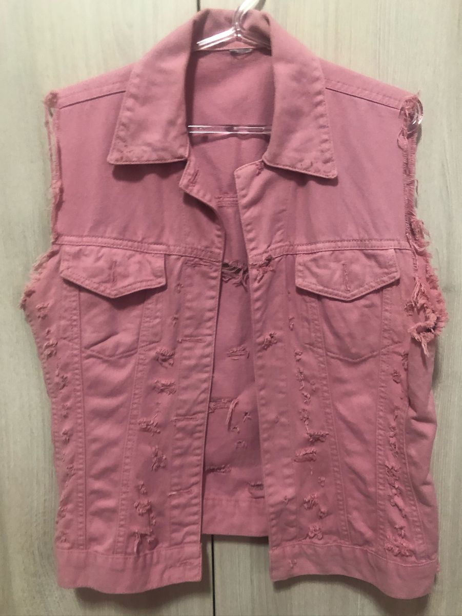 colete jeans rosa