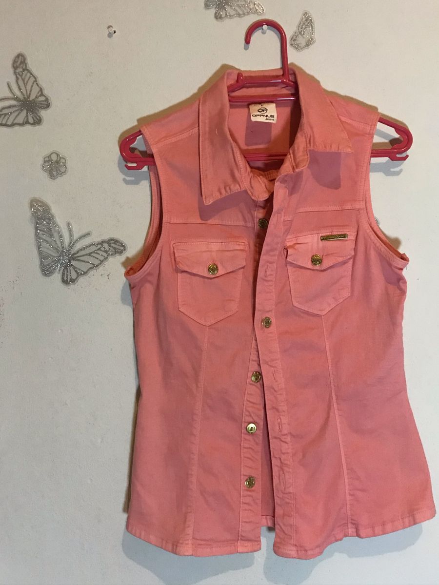 colete jeans rosa