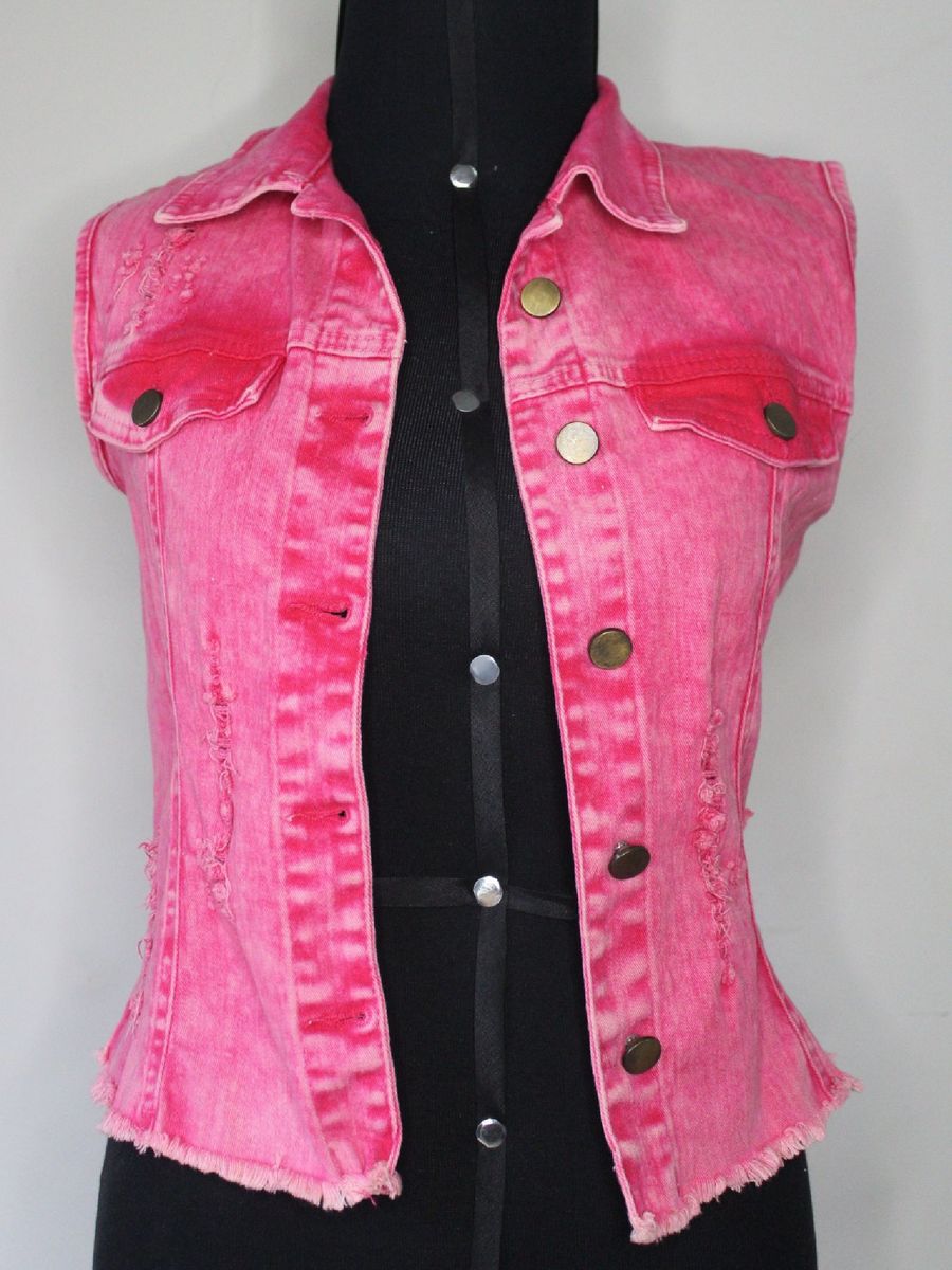 colete jeans rosa