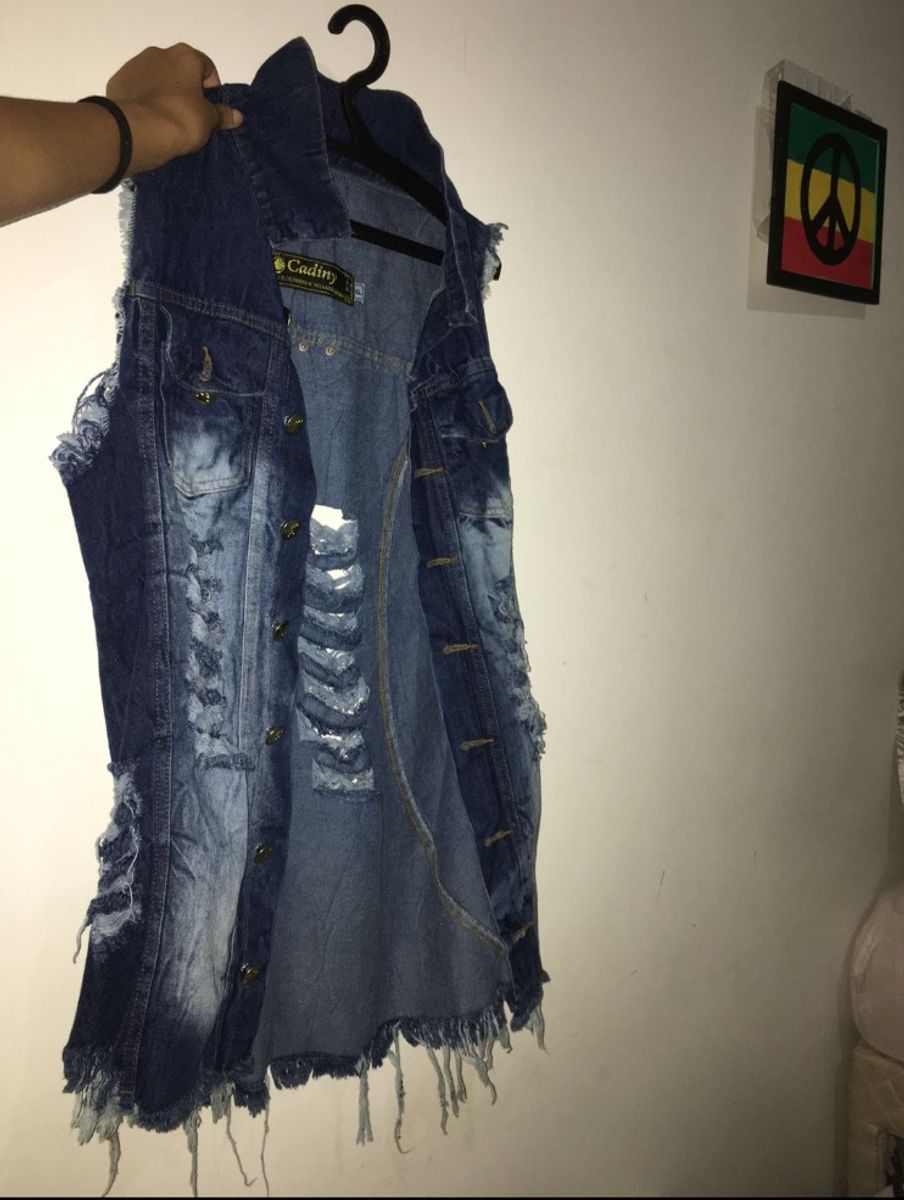 jaquetinha jeans sem manga