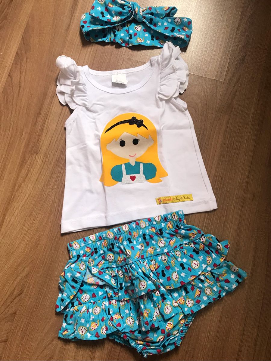 Conjuntinho Alice No Pais Das Maravilhas Roupa Infantil Para Bebe Picole Usado Enjoei