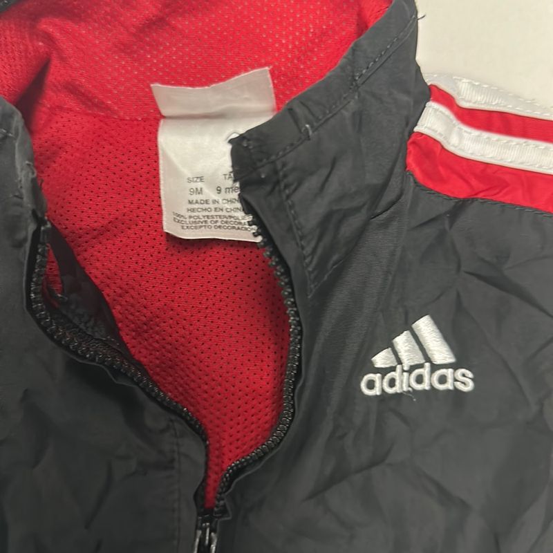 Conjunto Adidas Baby Tactel Lindo Preto com Detalhes em Branco e Vermelho Tam 9 Meses Importado Orig Roupa Infantil para Beb Adidas Usado 86205587