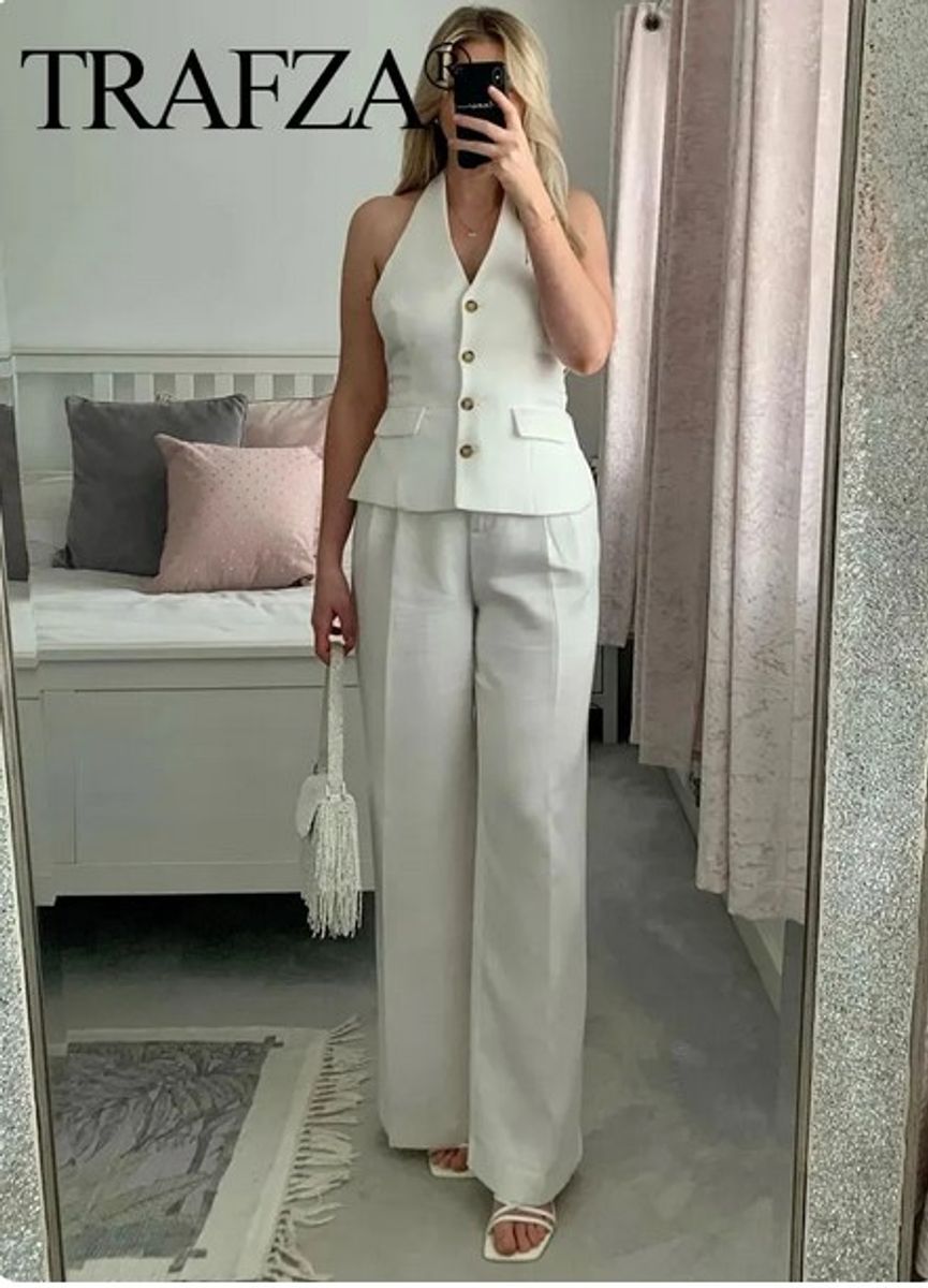 Conjunto Alfaiataria Branco Calça e Blusa Colete Insp Zara Nunca