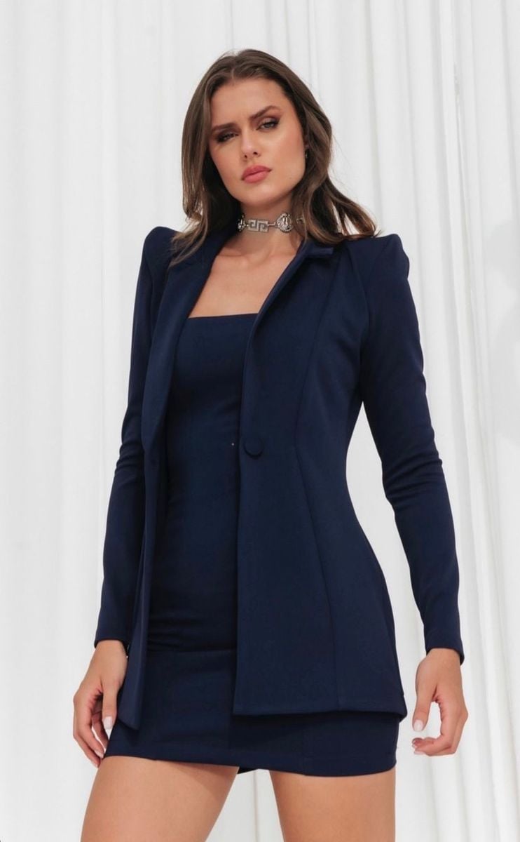 Conjunto Alfaiataria de Blazer e Vestido - Azul Marinho | Vestido ...