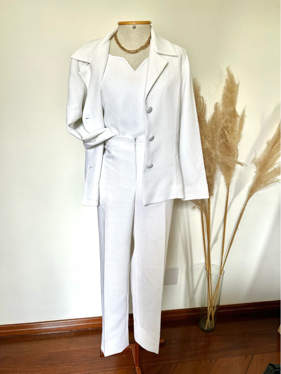 Conjunto Blazer Feminino Branco e Calça Alfaiataria M/g 38/40 By Nv  Original Linho Zara Farm Social | Casaco Feminino Vintage Usado 97101492 |  enjoei