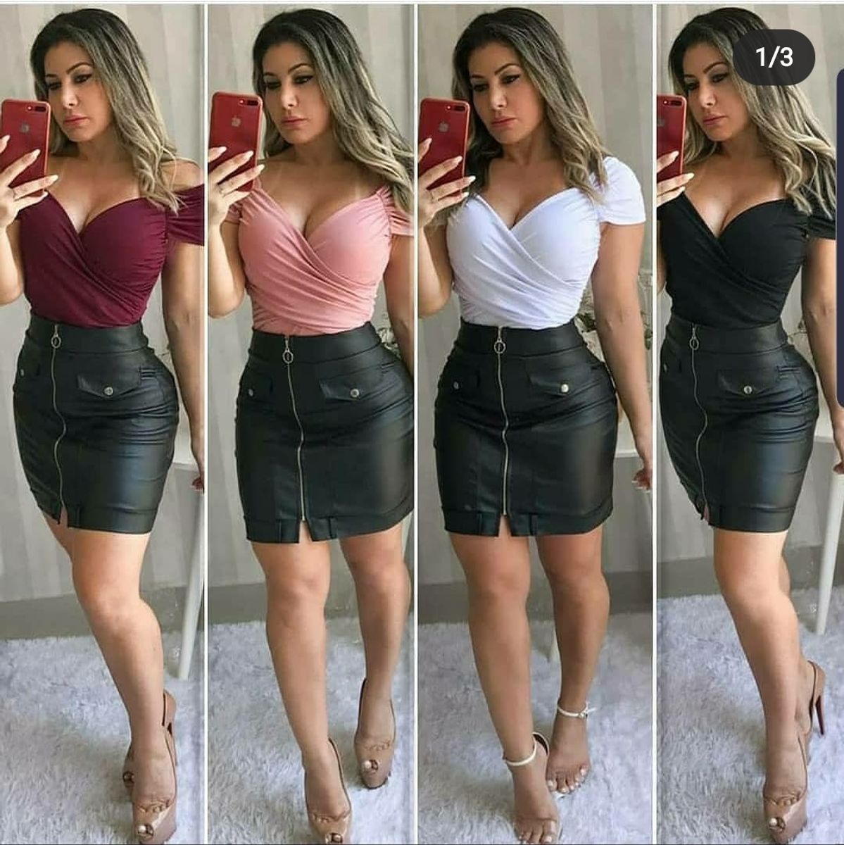 Roupas com saia de sales couro