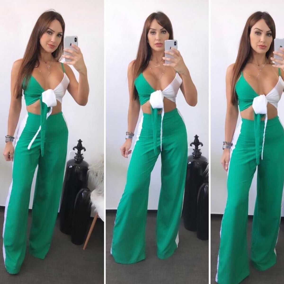 conjunto cropped e calça flare