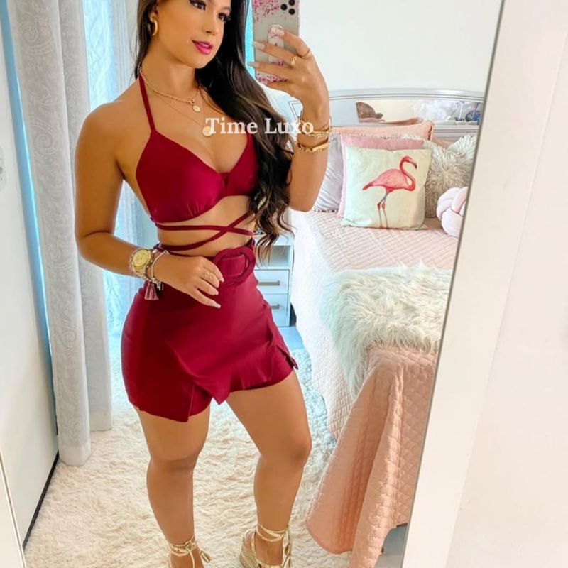 Conjunto Conjuntinho Feminino Blogueirinha Short Saia e Cropeed e Cinto em  Bengaline Shorts Feminino Time Luxo Nunca Usado 59470610 enjoei