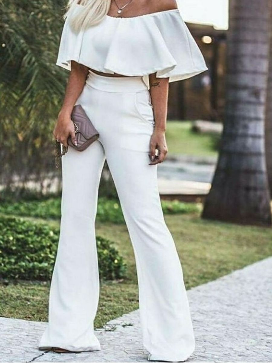 conjunto cropped e calça flare