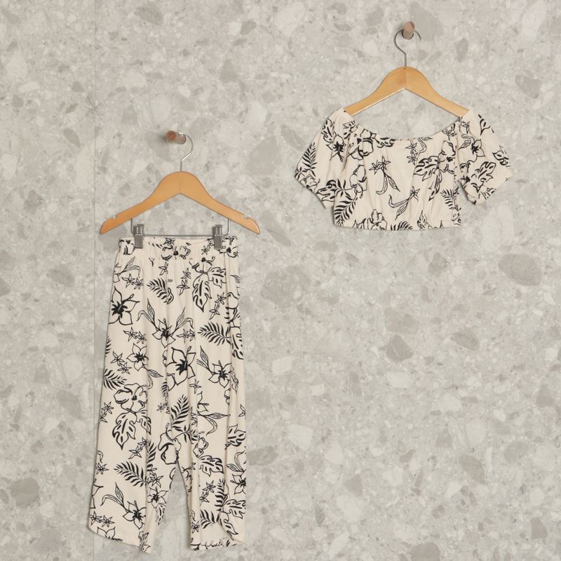 Conjunto Cropped e Calça Infantil Off White Floral Zara Roupa