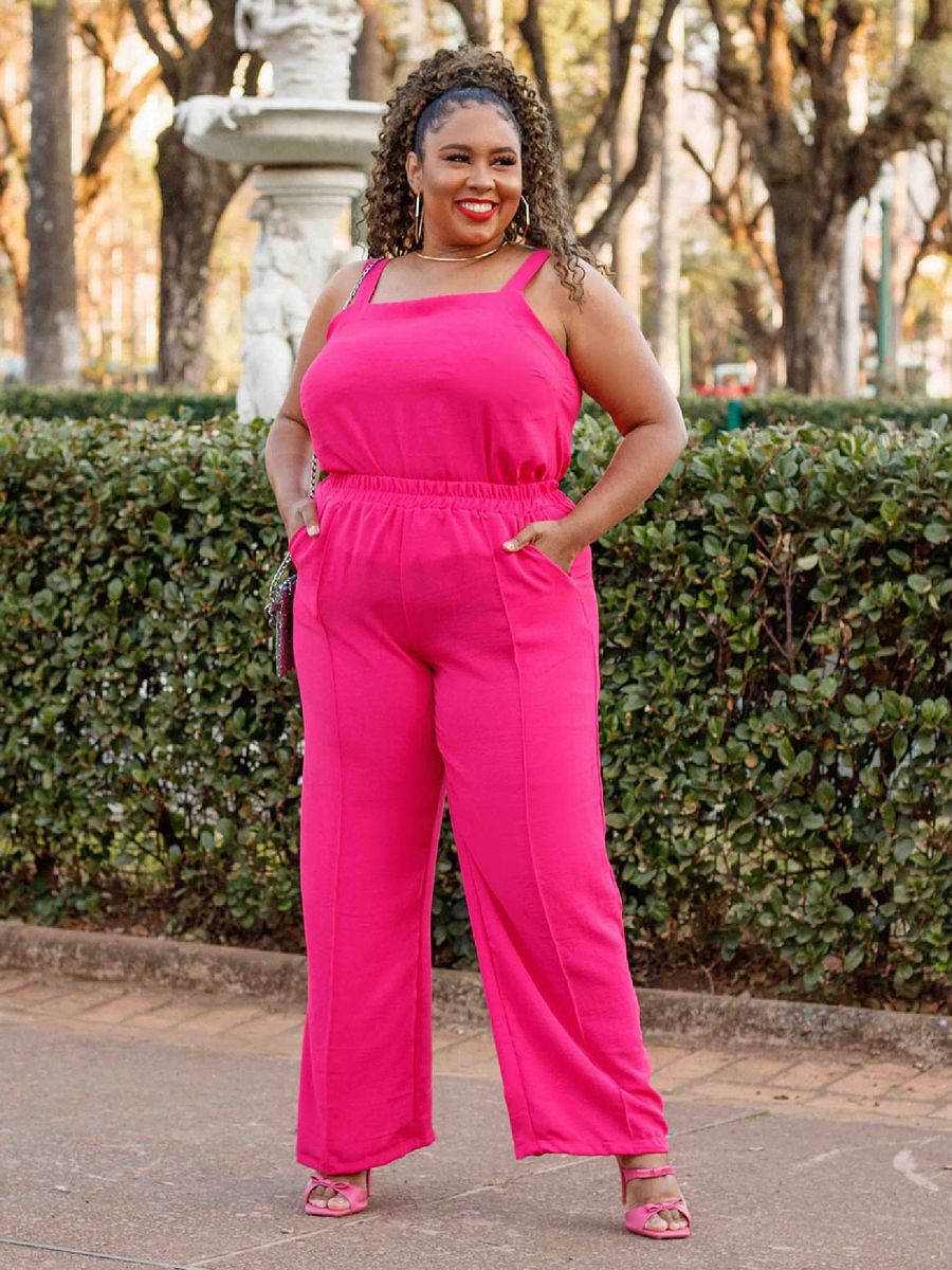 calça plus size wide leg rosa