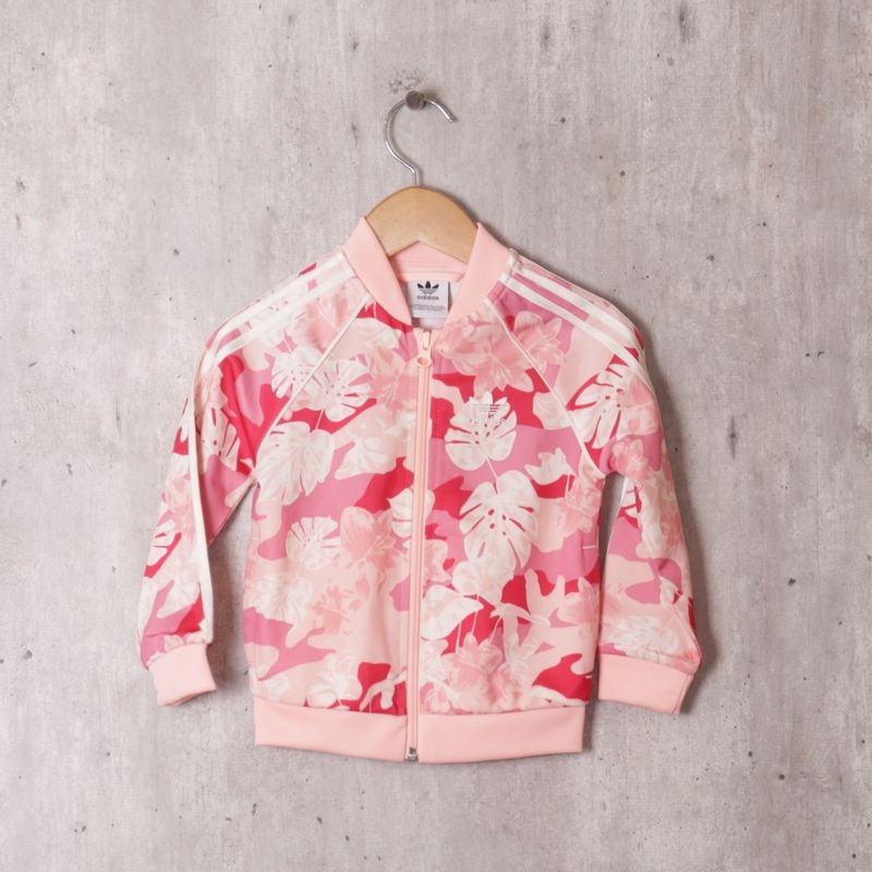 Conjunto de Jaqueta e Calça Rosa Folhagem Adidas Roupa Infantil