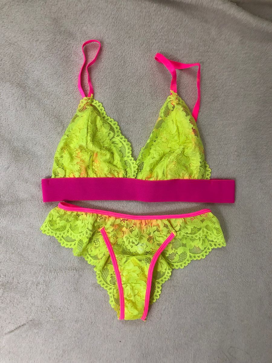 Conjunto De Lingerie Neon Amarelo E Rosa Sem Bojo E Sem Aro Lingerie Feminina Nunca Usado