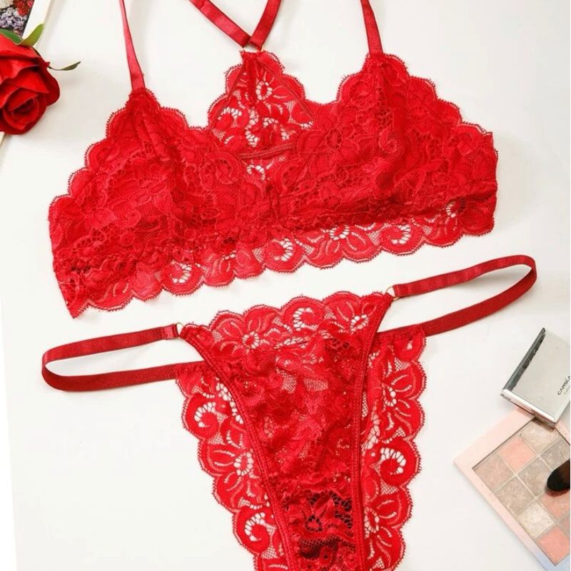 Conjunto de Lingerie Renda Floral, Lingerie Feminina Shein Nunca Usado  95585817