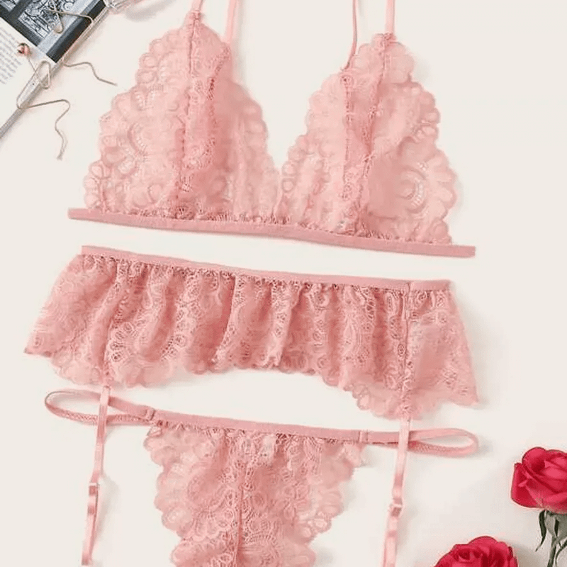 teal sexy lingerie Pink Floral Corset Lingerie with Thong – Self Care Shop main image 0