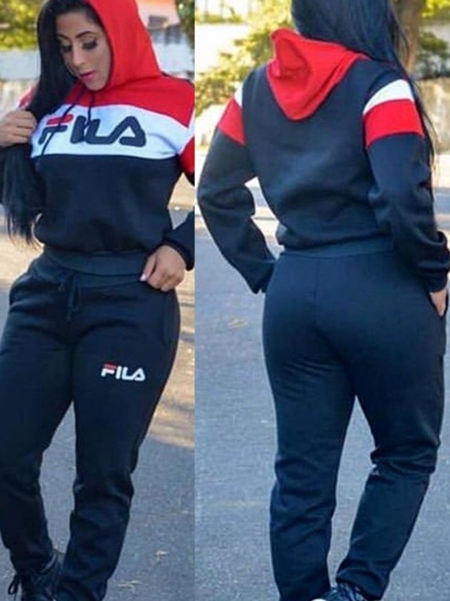 Conjunto moletom hot sale fila feminino preto