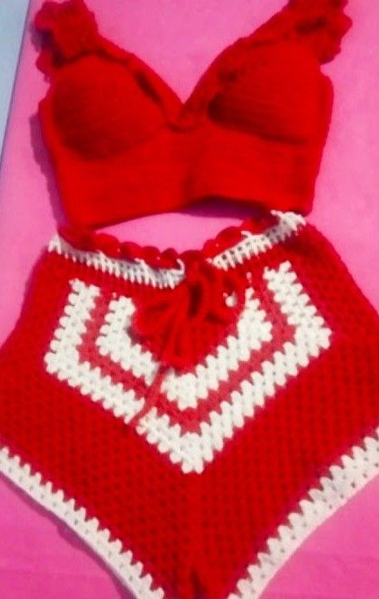 Conjunto de Top e Short de Crochê Feito sob Encomenda, Shorts Feminino  Croche Nunca Usado 61222009