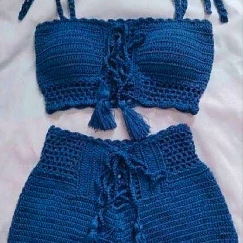 Conjunto de Top e Short de Crochê Feito sob Encomenda | Shorts Feminino  Croche Nunca Usado 61222009 | enjoei