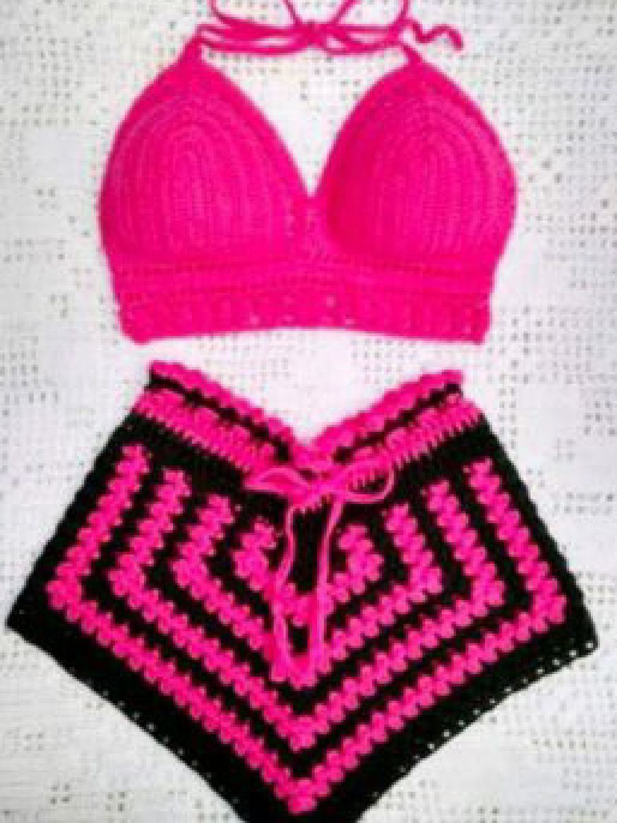 Conjunto de Top e Short de Crochê Feito sob Encomenda, Shorts Feminino  Croche Nunca Usado 61222009