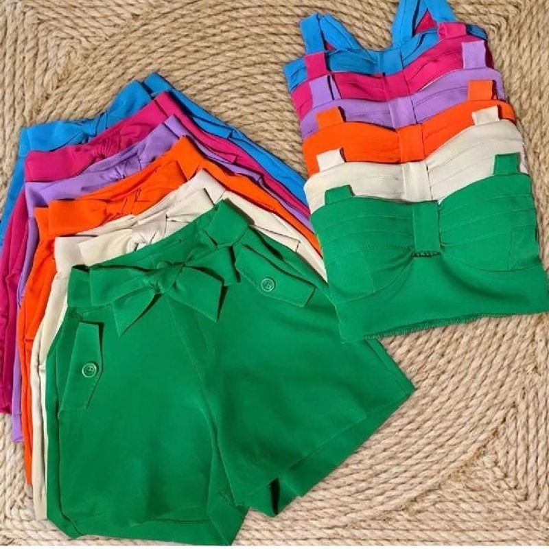 Conjunto cropped e shorts roupa feminina conjunto feminino - R$ 50.00, cor  Verde #89027, compre agora