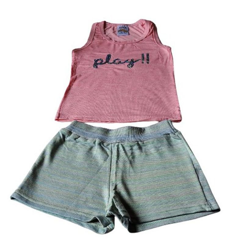 Conjunto Infantil Menina Verão kit com 1 blusa/regata + 1 bermuda tamanhos  P ao 14