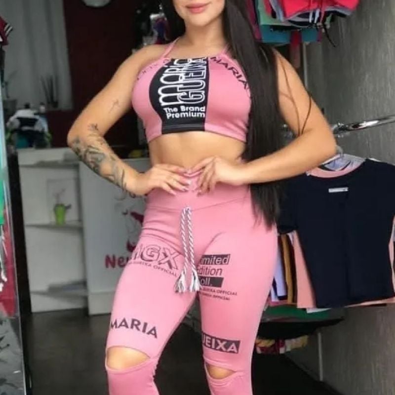 Conjunto María Gueixa Tamanho G. Fitness Academia Cropped e Calça Legging  Rosê, Calça Feminina Maria Gueixa Nunca Usado 80344020