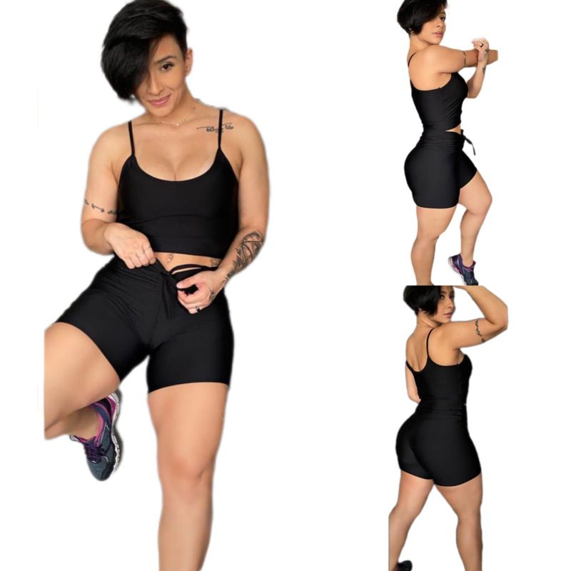 Conjunto Fitness Feminino Short + Top com Bojo Academia Preto M | Shorts  Feminino Missfit Nunca Usado 89776225 | enjoei