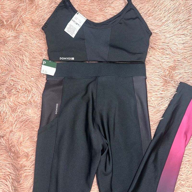 Conjunto Fitness Top e Calça Legging Preto e Rosa Pink Domyos | Calça  Feminina Domyos Nunca Usado 92541234 | enjoei