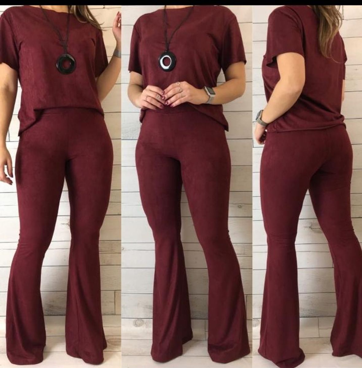 Conjunto de calça boca de sale sino e blusa