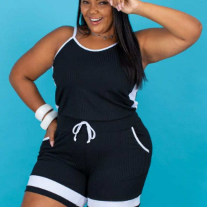 Conjunto G Malha Canelada Plus Size Preto Short Blusa Shorts  Feminino Vistadivina Nunca Usado 57698214 enjoei