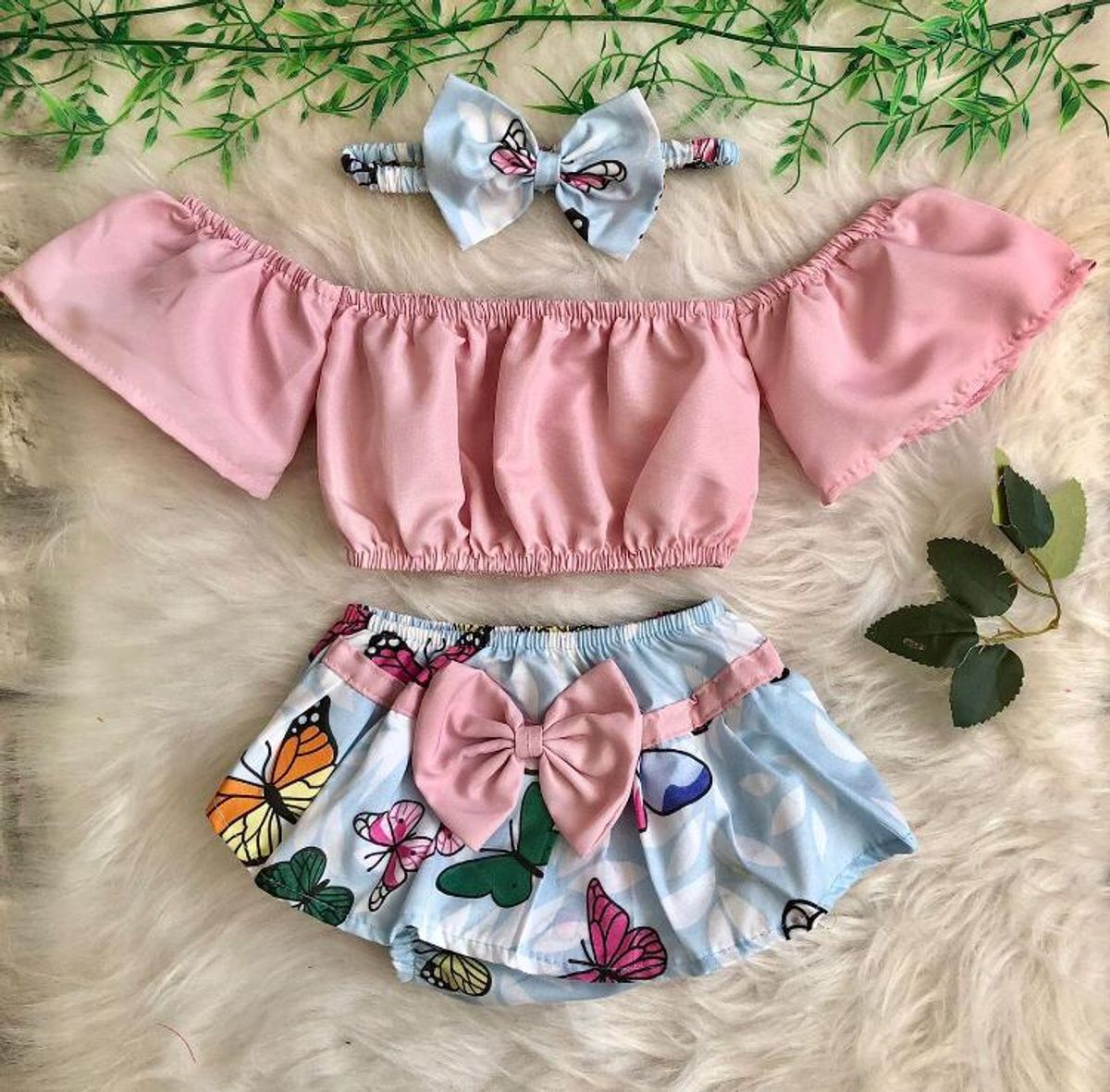 Conjunto Infantil de Feminino Criança Bebe 1 Ano Cropped Laço Calcinha ...
