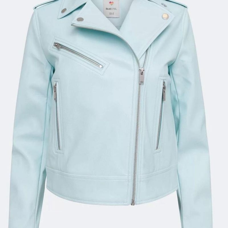 Conjunto Jaqueta e Short Saia Azul Bebê em Couro Casaco Feminino Renner  Blue Steel Usado 96969443 enjoei