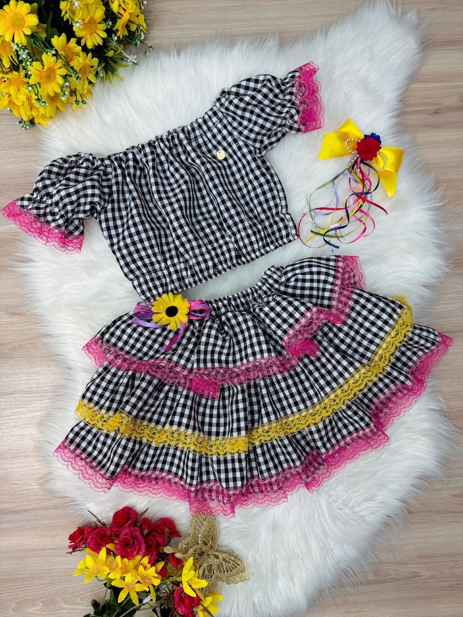 Conjunto Saia E Cropped Festa Junina Infantil Conjunto Meninas