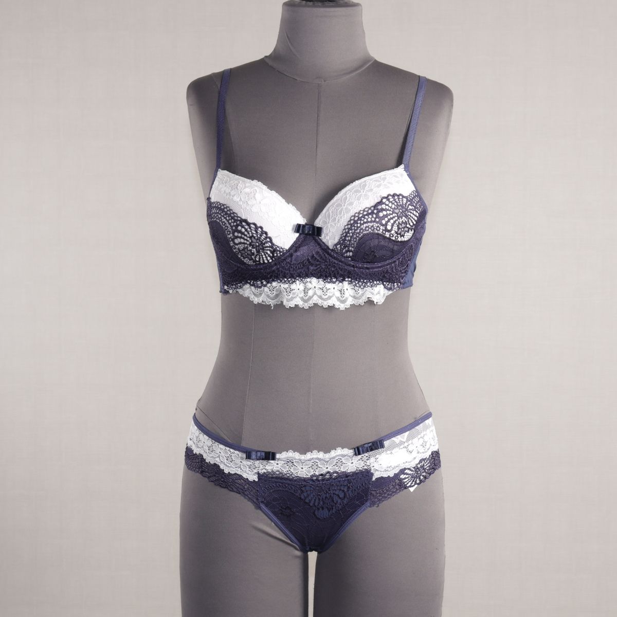 Conjunto Lingerie Renda Branca E Azul A Feminina Lingerie Feminina A