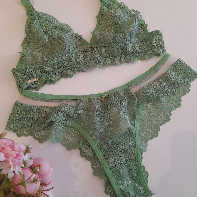 Conjunto Lingerie sem Bojo sem Aro Renda e Tule Verde | Lingerie Feminina  Nunca Usado 87085591 | enjoei