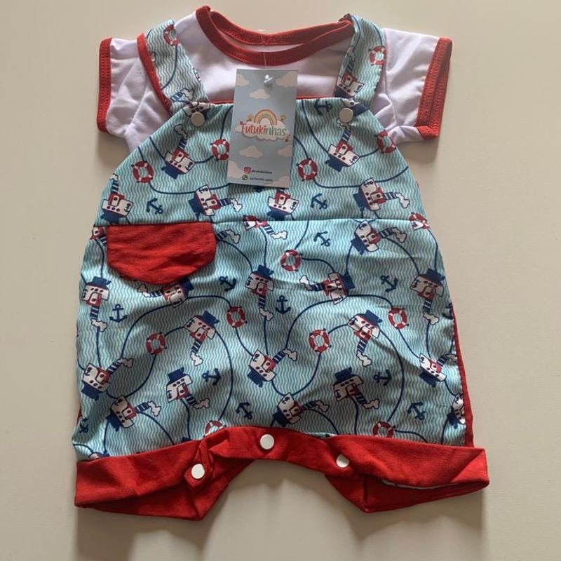 Conjunto Macacão Cuto e Camiseta Bebê Navio - Cor: Vermelho - Tamanho  Único: 2 a 5 Meses, Roupa Infantil para Bebê Nunca Usado 78116159