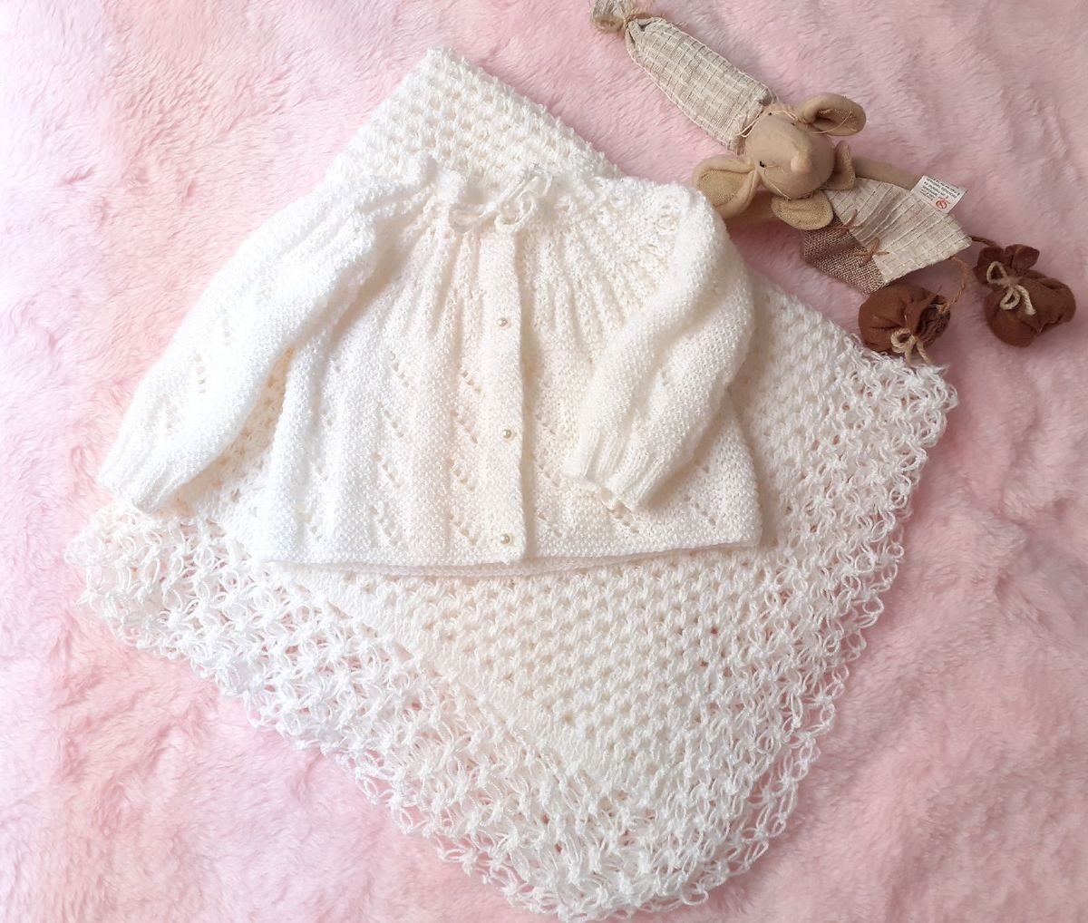 Conjunto Manta E Casaquinho Bebe Trico Branco Roupa Infantil Para Bebe Feito A Mao Nunca Usado Enjoei