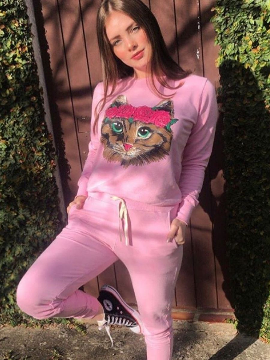 conjunto moletom feminino gatinho
