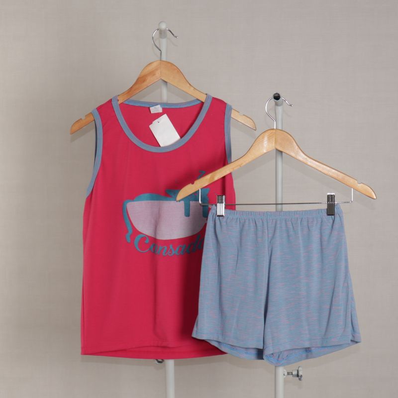 Conjunto Pijama Rosa e Azul Gato, Produto Feminino Mundo Dos Pijamas Nunca  Usado 86636151