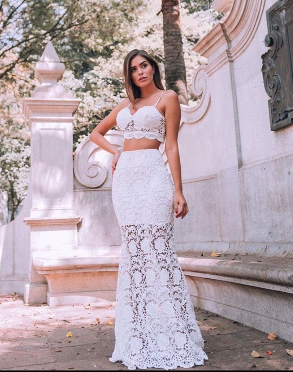 Vestido longo branco de renda store para reveillon