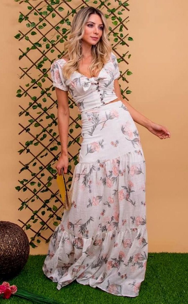 conjunto saia e blusa longa