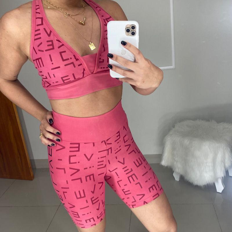 Conjunto fitness Academia Preto detalhes em Rosa - LIVING STAR