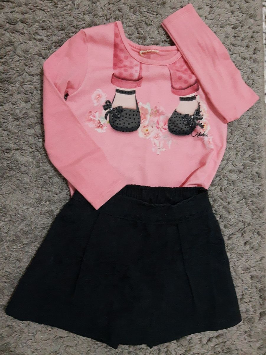 conjunto short saia e blusa infantil