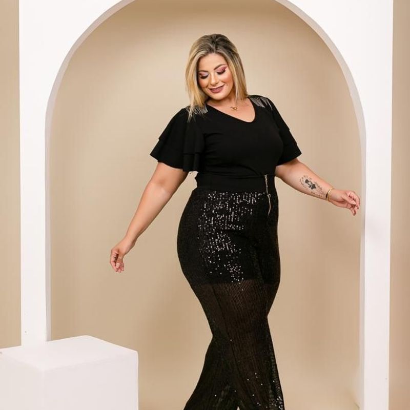 Conjunto Tecido Neopreme com Paetê, Tamanho Único 48 até 52. Roupa Plus Size  para Festas., Calça Feminina Famosa Plus Size Nunca Usado 91790214