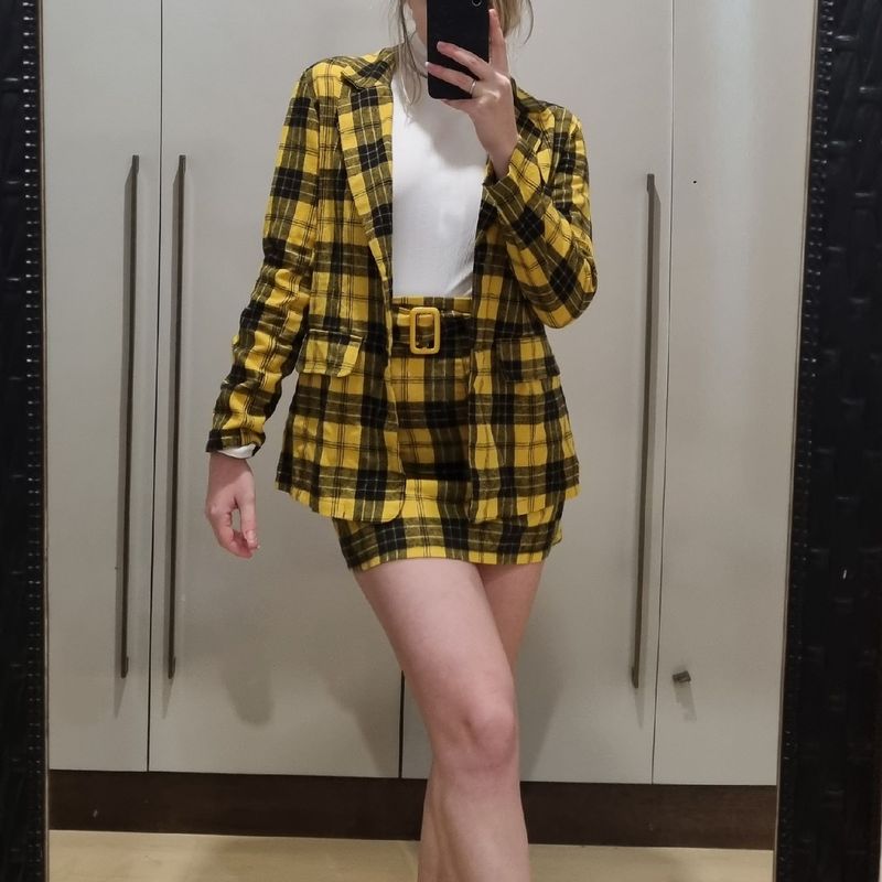 Conjunto saia e hot sale blazer xadrez amarelo