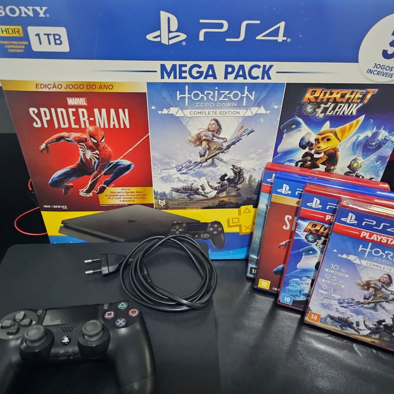 PS4 1TB + Jogo Spider-Man + Horizon Zero Dawn + Ratchet & Clank