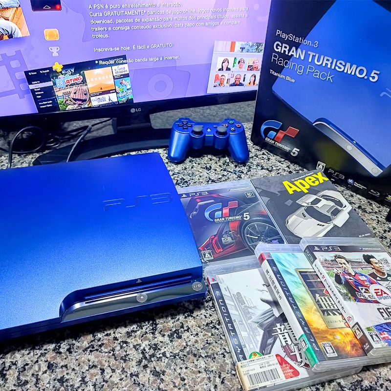 Console Ps3 Titanium Blue Gran Turismo 5 Racing Pack ( Raro ) +