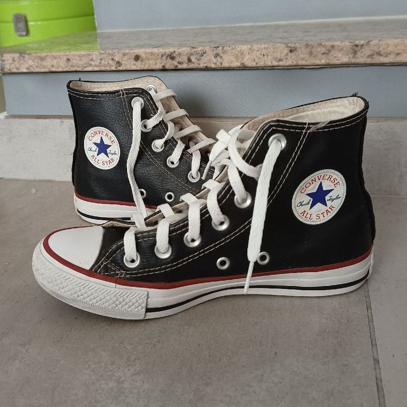 Couro Preto Tenis Converse Couro Feminino All Star Preto Couro